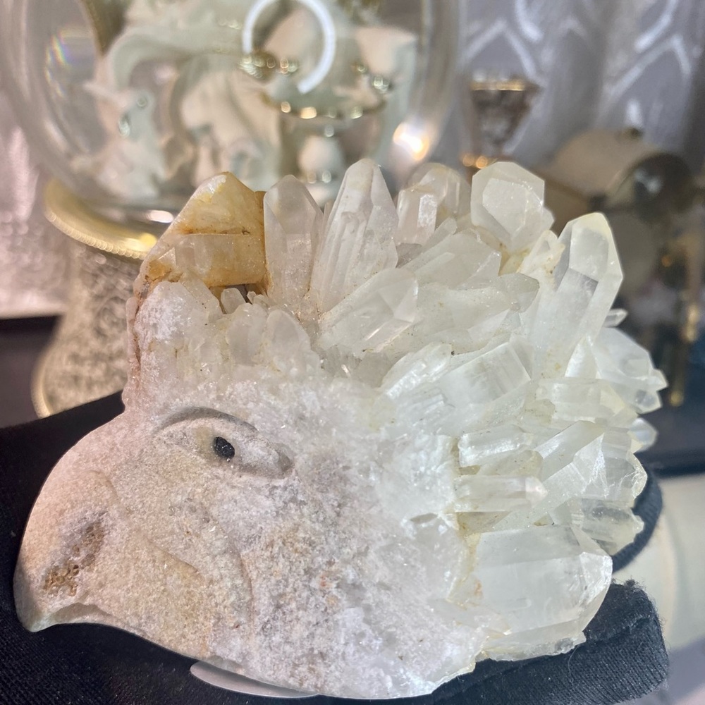 Rocks Crystal Bird Sculpture in White and Tan